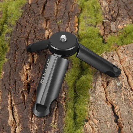 PULUZ Tripod for Everyday Phone Photography and Travel Moments compact tabletop tripod on bark for hands-free selfies and stable phone shots
