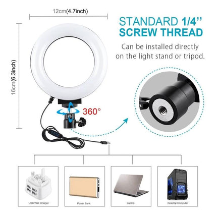 PULUZ LED Ring Light for Everyday Vlogging and Photography Sessions - compact 12cm ring with 1/4” screw thread, 360° swivel, USB power options