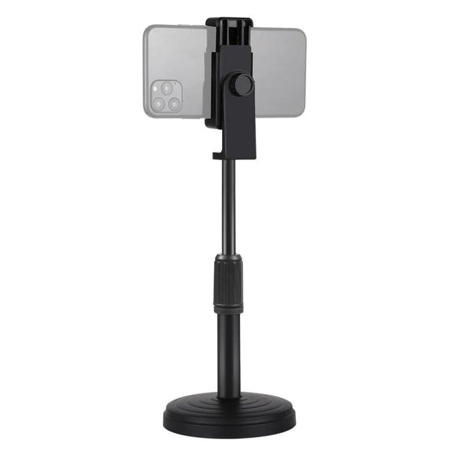PULUZ Adjustable Desk Mount Holder for Phones and Lights — black retractable desk phone and light mount with stable base for video calls and streaming