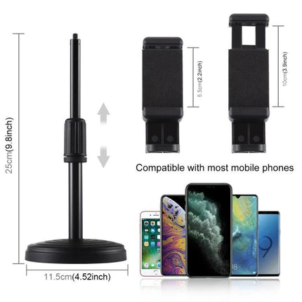 PULUZ Adjustable Desk Mount Holder for Phones and Lights showing retractable neck, stable base and adjustable phone clamp compatible with most phones