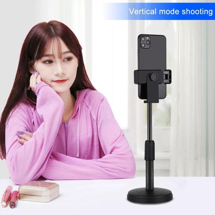 PULUZ Adjustable Desk Mount Holder for Phones and Lights holding phone vertically beside woman for video calls and makeup, retractable neck for stable positioning