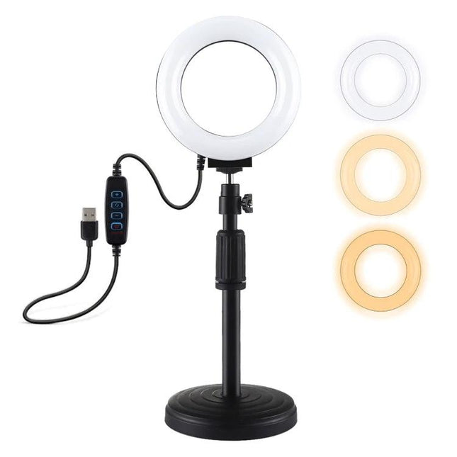 PULUZ 4.7 Inch Dimmable LED Ring Light for Video and Vlogging on tabletop stand with USB dimmer and adjustable color temperatures