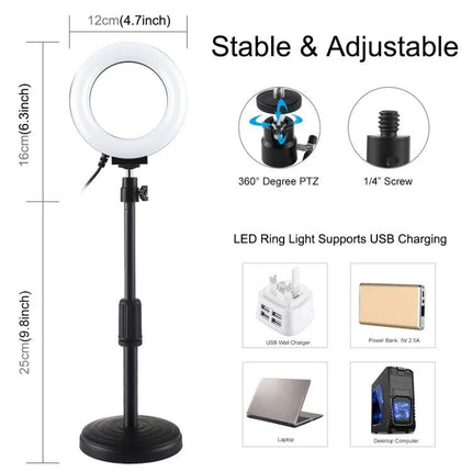 PULUZ 4.7 Inch Dimmable LED Ring Light for Video and Vlogging on adjustable stand with 40 LEDs, USB charging and 360° swivel