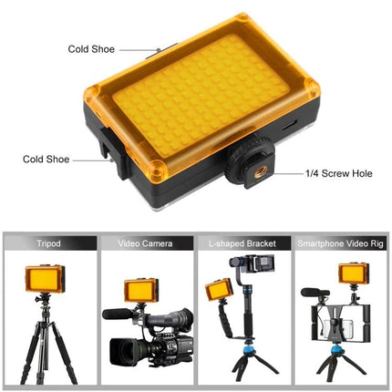 PULUZ Pocket LED Light for Vlogging and Photography Sessions compact yellow LED mounted on tripod and camera for consistent on‑the‑go illumination
