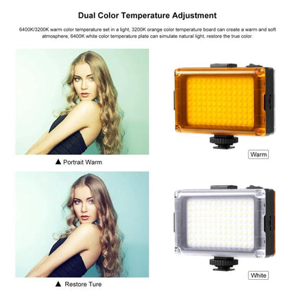 PULUZ Pocket LED Light for Vlogging and Photography Sessions showing warm and white dual color temperature portraits