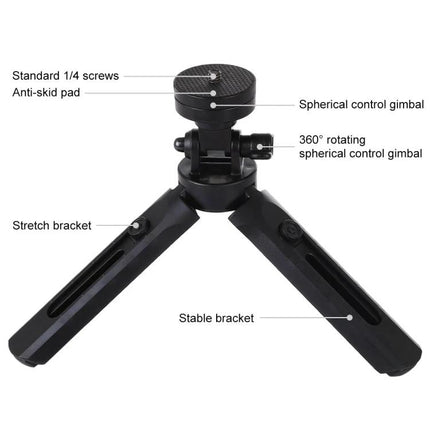 PULUZ Adjustable Desktop Tripod for Digital Cameras - compact tabletop tripod with anti-skid pad, 1/4 screws, 360° spherical control gimbal, telescopic legs