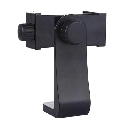 PULUZ 360-Degree Rotating Universal Phone Clamp Holder for Smartphones mounted on pivoting arm, black phone clamp for tripod with adjustable knob