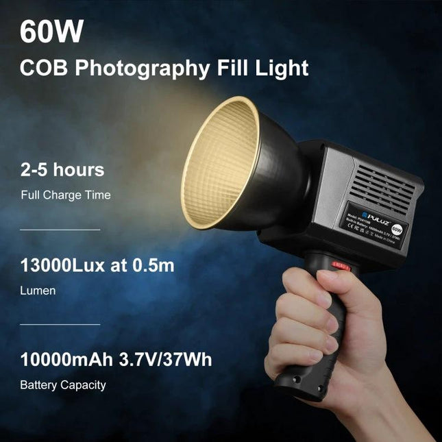 PULUZ Portable LED Video Light for Recording and Streaming handheld 60W COB photography fill light 13000Lux 10000mAh battery