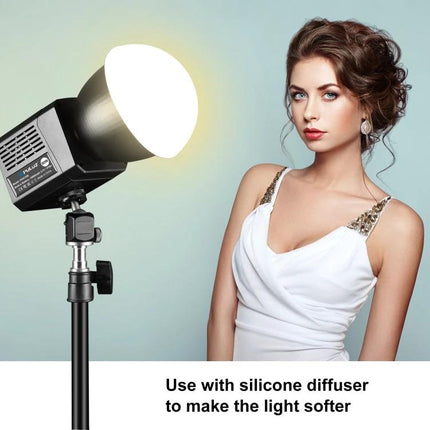 PULUZ Portable LED Video Light for Recording and Streaming on stand with diffuser illuminating model for interviews and outdoor shoots