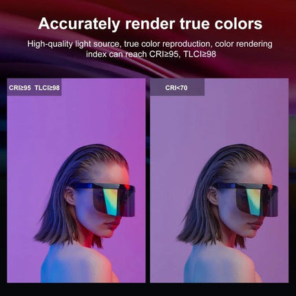 PULUZ Handheld Color Fill Light for Photography Sessions showing true color rendering comparison CRI≥95 vs CRI<70