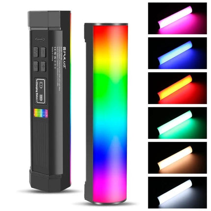 PULUZ 17cm Handheld RGB LED Fill Light for Photography showing compact RGB tube with multicolor and white lighting modes
