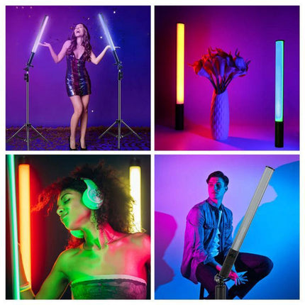 PULUZ Handheld Full Color RGB Light for Photography and Videography showing colorful portrait and product scenes