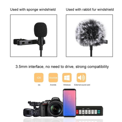 PULUZ Lavalier Microphone for Daily Video Recordings with sponge and rabbit fur windshields, 3.5mm compatible for camera and smartphone