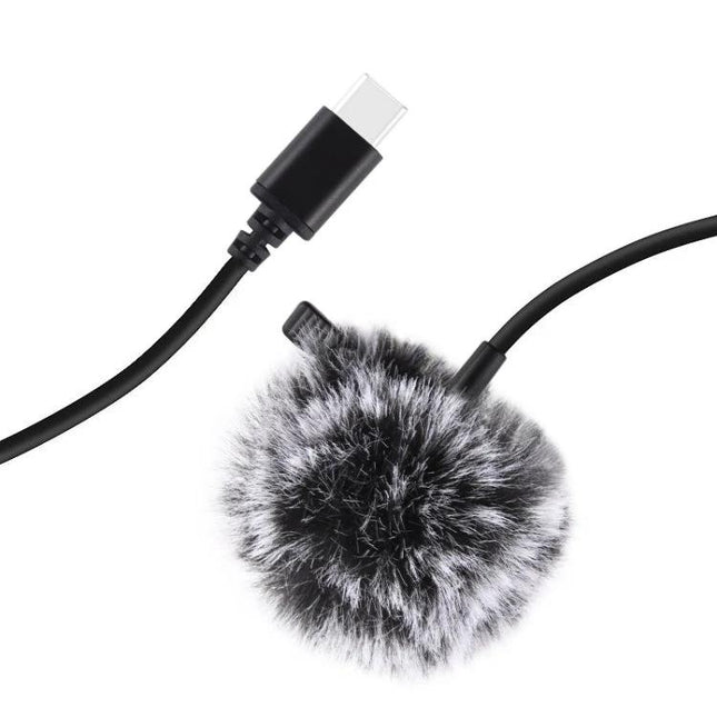 PULUZ Lavalier Microphone for Daily Video Calls and Interviews clipped lapel mic with furry windscreen and USB-C plug for clear remote calls and interviews