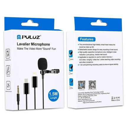PULUZ Lavalier Microphone for Daily Video Recordings - portable clip-on mic with 1.5M cable ideal for interviews, vlogging and online classes