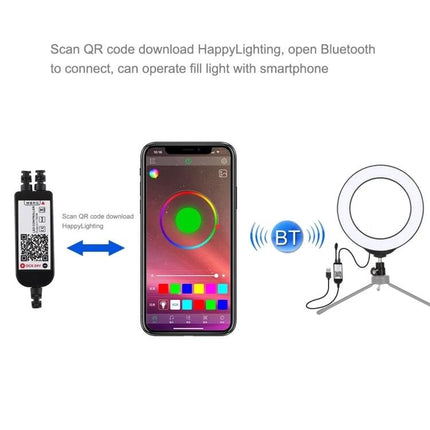 PULUZ Ring Light for Everyday Home Video Recording and Vlogging showing smartphone app QR code and Bluetooth control for color and brightness