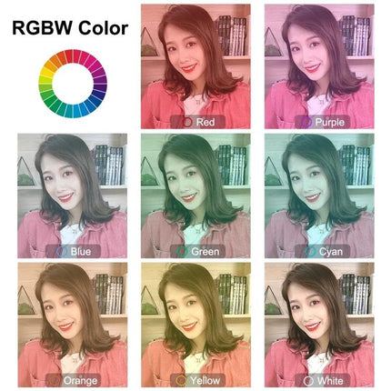 PULUZ Ring Light for Everyday Home Video Recording and Vlogging showing RGBW color modes (red, purple, blue, green, cyan, orange, yellow, white)