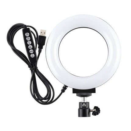 PULUZ LED Ring Light for Everyday Video and Photo Use shown with USB cable, control buttons and adjustable mount
