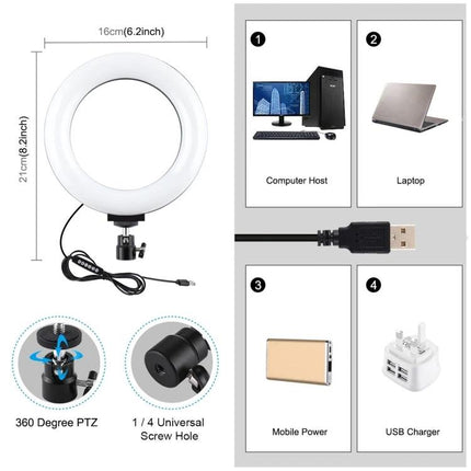 PULUZ LED Ring Light for Daily Video and Photo Essentials compact 21cm ring with USB power, 360° mount and universal screw hole