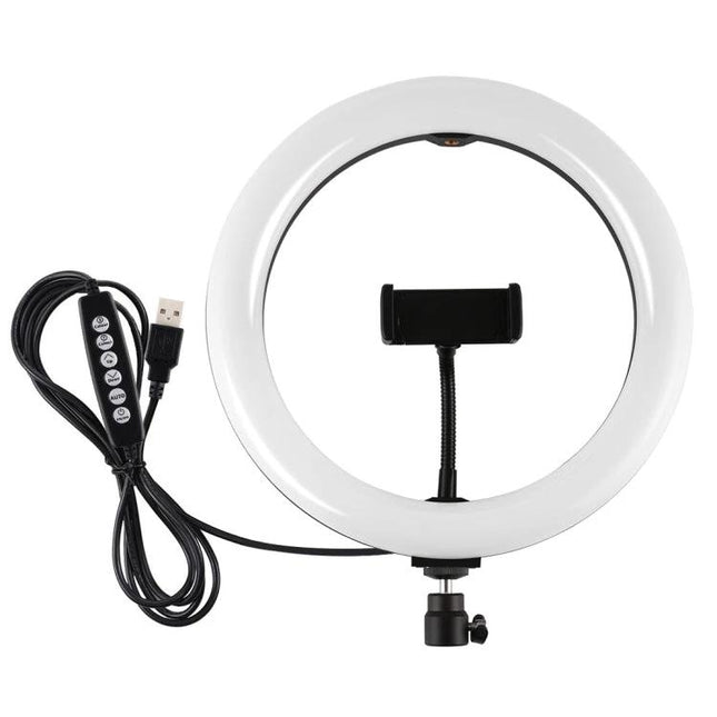 PULUZ Ring Light for Everyday Home Video and Photo Sessions with USB cord and adjustable phone holder, compact even-illumination kit