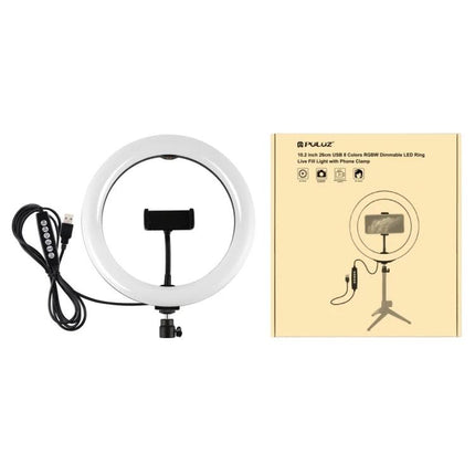 PULUZ Ring Light for Everyday Home Video and Photo Sessions — compact USB LED ring light with phone holder and dimmer for soft, even face illumination