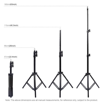 PULUZ 1.6m Adjustable Tripod for Vlogging and Live Streaming showing four height stages from folded to 160cm for stable outdoor and studio filming