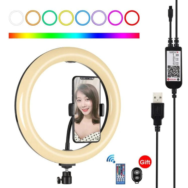 PULUZ LED Ring Light for Daily Vlogging and Video Calls – compact ring light with smartphone holder, USB power, color modes, remote and tripod mount