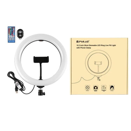 PULUZ LED Ring Light for Daily Vlogging and Video Calls - compact dimmable ring light with phone clamp, USB power, remote and packaging