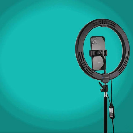 PULUZ LED Ring Light for Daily Vlogging and Video Calls on tripod with phone mount for improved low-light video and streaming
