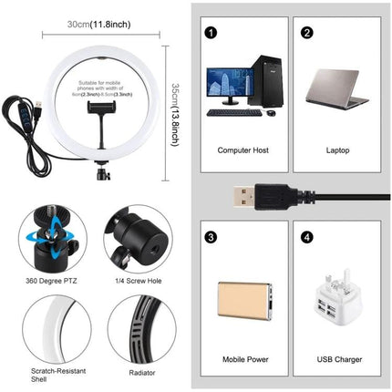 PULUZ Ring Light for Everyday Vlogging and Photo Sessions USB-powered 30cm portable ring light with phone holder and 360° mount
