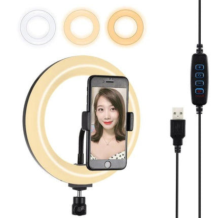 PULUZ Ring Light for Everyday Vlogging and Home Selfies - USB ring light with phone holder, adjustable brightness and three color modes for selfies and vlogs
