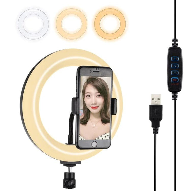 PULUZ Ring Light for Everyday Vlogging and Home Selfies - USB ring light with phone holder, adjustable brightness and three color modes for selfies and vlogs