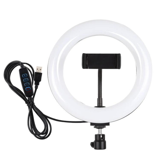 PULUZ Ring Light for Everyday Vlogging and Home Selfies white USB ring light with phone holder and dimmer control for even lighting