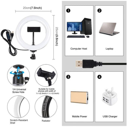 PULUZ Ring Light for Everyday Vlogging and Home Selfies compact USB-powered 20cm ring light with phone mount and adjustable brightness