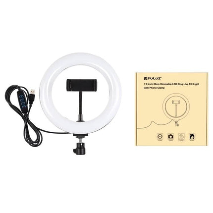 PULUZ Ring Light for Everyday Vlogging and Home Selfies - 7.9in dimmable LED ring with phone clamp and USB control