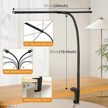 PULUZ Gooseneck Lamp for Daily Home Desk Lighting - double-head adjustable 180° gooseneck desk lamp with clamp, 61cm bar and 50cm height