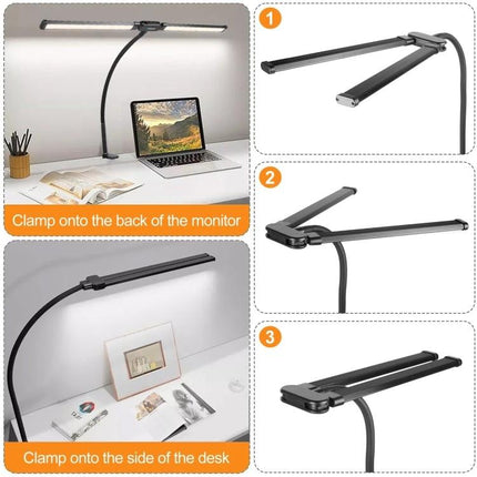 PULUZ Gooseneck Lamp for Daily Home Desk Lighting double-head clamp lamp positioned over laptop and desk for reading and studying