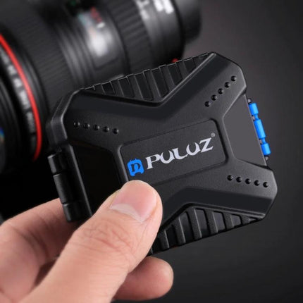 PULUZ Compact 11-in-1 Memory Card Case for SIM, XQD, CF, TF, and SD Cards compact black protective case held by hand