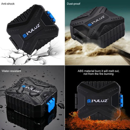 PULUZ Compact 11-in-1 Memory Card Case for SIM, XQD, CF, TF, and SD Cards - rugged, anti-shock, dust-proof, water-resistant portable card organizer