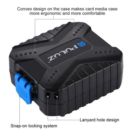 PULUZ Compact 11-in-1 Memory Card Case for SIM, XQD, CF, TF, and SD Cards - black snap-on locking portable organizer