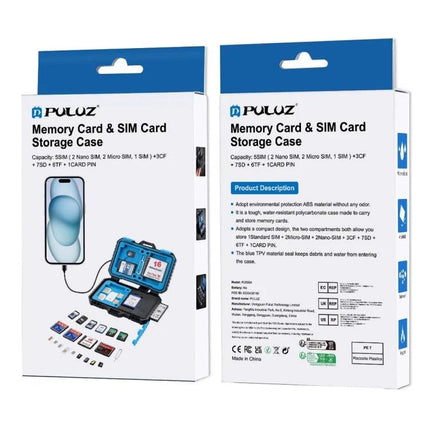 PULUZ 22-in-1 Memory Card Storage Case for SD, CF, and SIM Cards - compact organizer with built-in reader for photographers and travelers