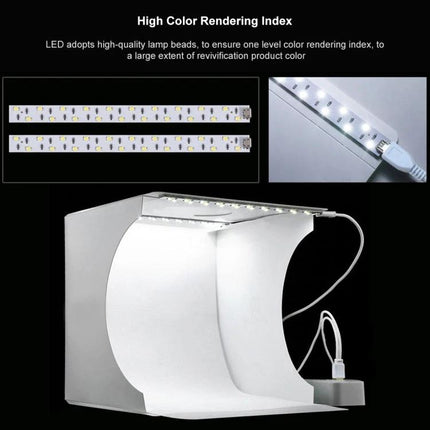 PULUZ Portable Folding Light Box for Small Item Photography LED strip close-up showing high CRI lighting inside the portable foldable photo studio