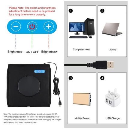 PULUZ 25cm Folding Portable Light Box for Small Item Photography showing controls, USB cable and power options