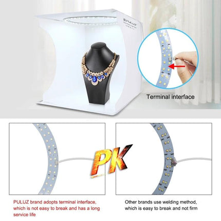 PULUZ 30cm Folding Light Box Kit for Small Product Photography with jewelry on mannequin, LED ring and terminal interface