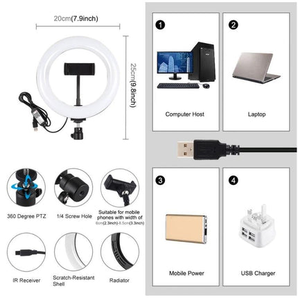 PULUZ LED Ring Light for Everyday Video and Photo Use compact 20cm ring light with phone holder USB powered for video calls and social media