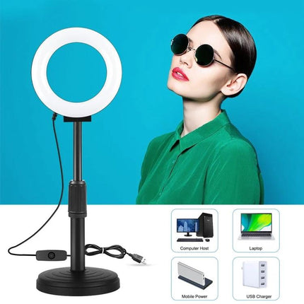 PULUZ Ring Light for Daily Selfies and Video Chats — adjustable desktop LED ring light with stand and USB power for selfies and video calls