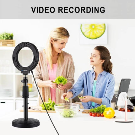 PULUZ Ring Light for Daily Selfies and Video Chats showing mother and daughter recording cooking video with LED ring light