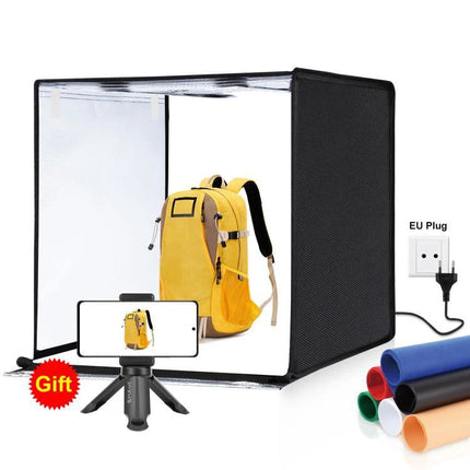 PULUZ Portable Photo Studio Light Box, 60 cm Cube with yellow backpack and smartphone tripod for product photography