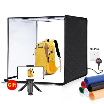 PULUZ Portable Photo Studio Light Box, 60 cm Cube with yellow backpack, smartphone tripod and colored backdrops for product photography