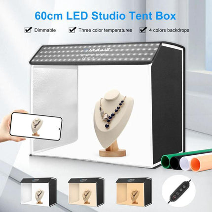 PULUZ Portable Photo Studio Light Box for Smartphone Shots - 60cm LED tent box with dimmable three-color lighting and backdrops